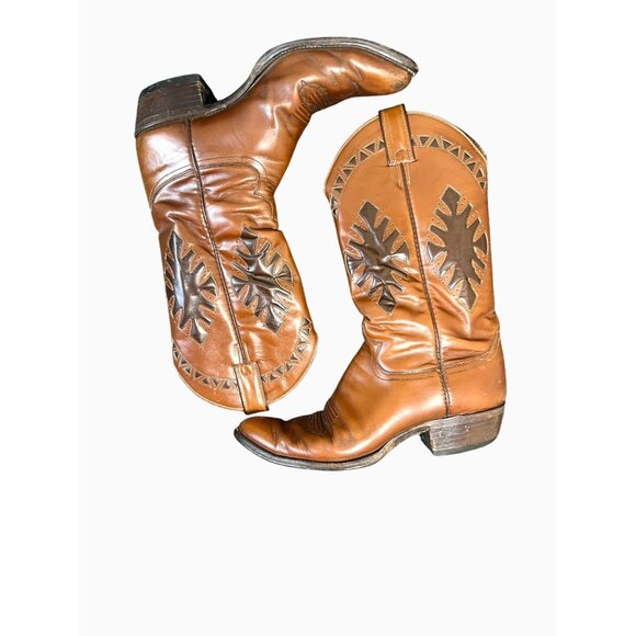 VTG Justin Leather Cowboy Boots Comb Last  9.5 B Brown Western Embroidered 2510 - Picture 9 of 16
